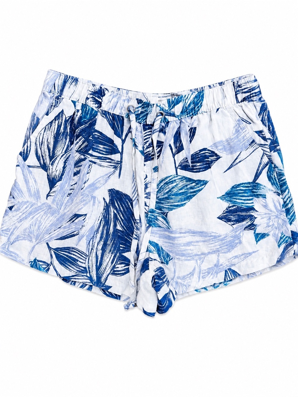 C&C California 100% Linen Floral Tropical Drawstring Shorts Blue White Medium